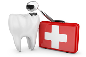 decayed tooth with first aid kit 